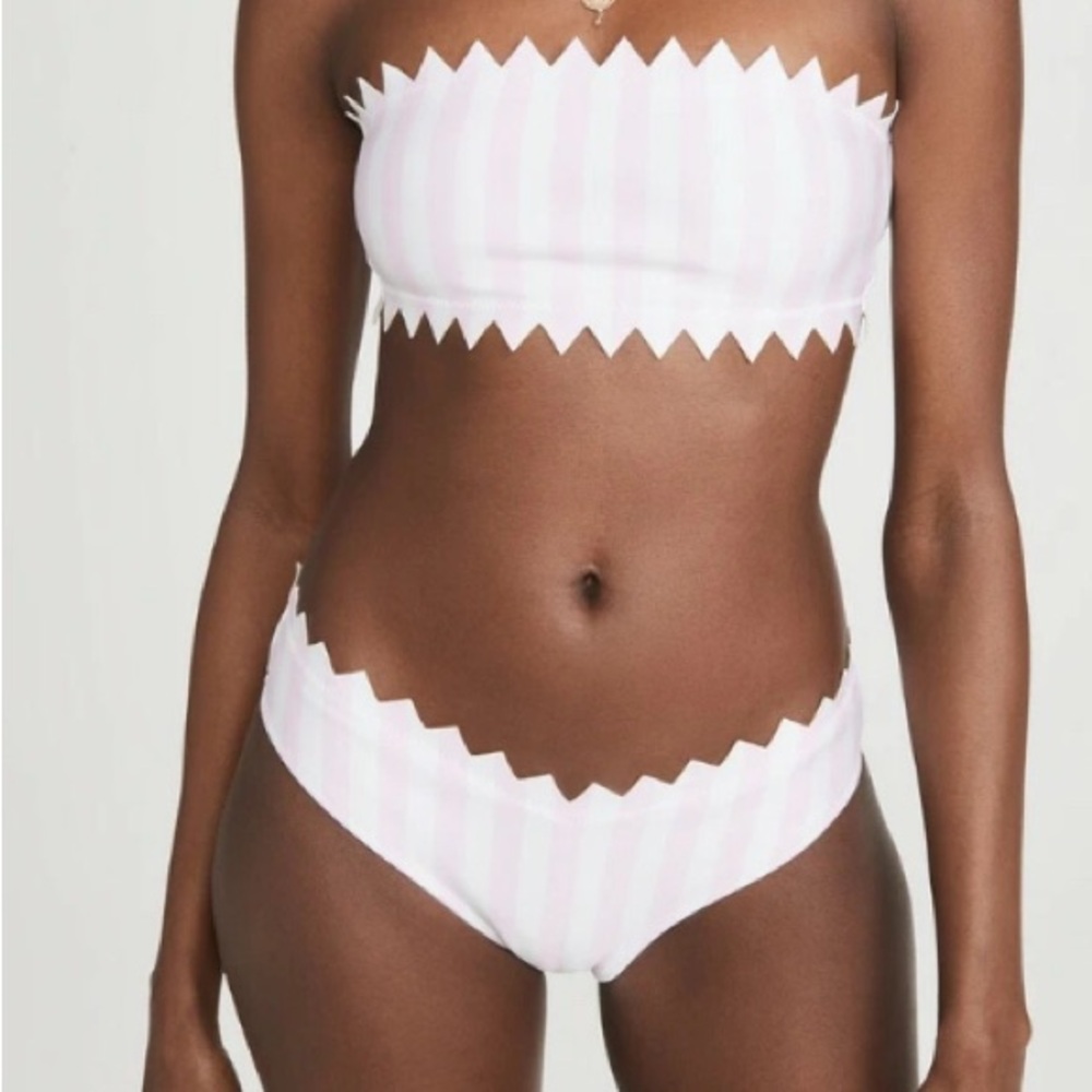 ONIA -Bandeau Bikini Set - Anti-slip bands Laser-cut Macro Stripe Cradle Pink